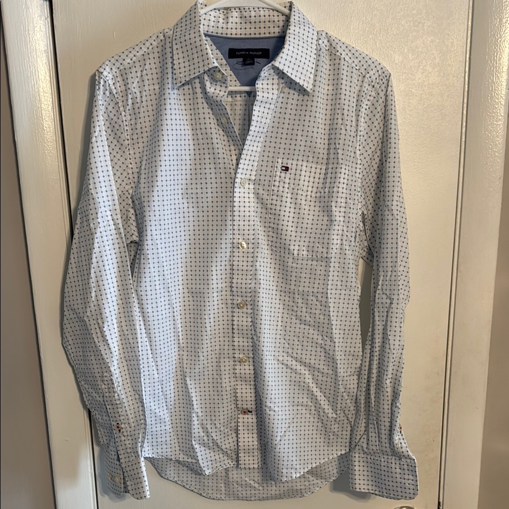 Tommy Hilfiger White and Blue Patterned Shirt